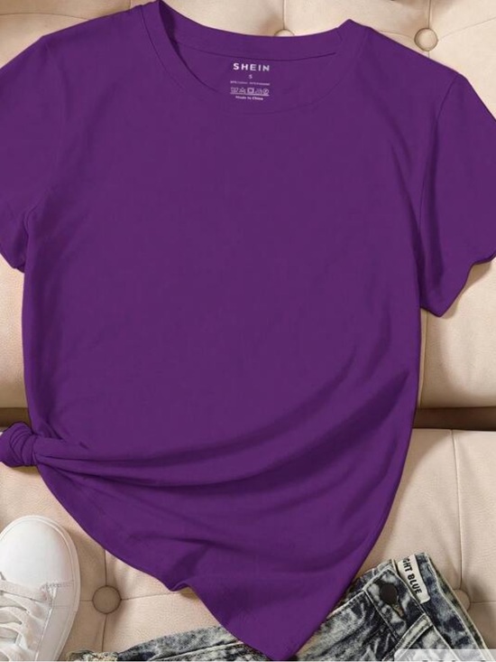 SHEIN Tops - SHEIN Purple Relaxed Crewneck Short Sleeve Tee